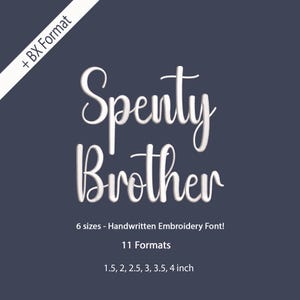 Spenty Brother kursivt maskinbroderitypsnitt, alfabet med satinsöm, boho signatur, 6 storlekar, 11 format + BX-typsnitt