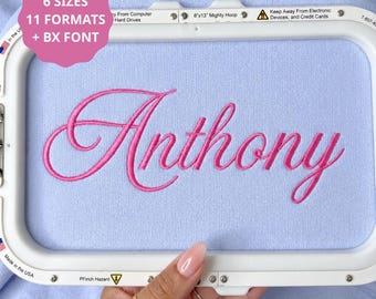 Anthony Cursive Script Embroidery Font Alphabet, Wedding Font,6 sizes,instant download BX Font PES + 9 other formats for Embroidery Machines