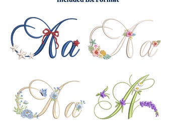 Floral Alphabet Embroidery Design: A-Z Font Bundle, Elegant Floral alphabet monogram Font, 6 Sizes, 11 Formats + BX Format