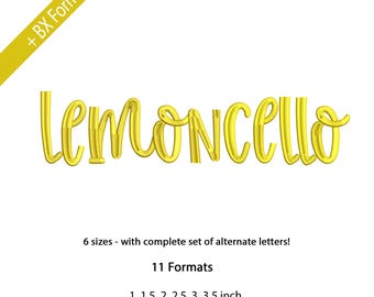 Limoncello Script Satin Stitch Cursive Script Embroidery Font, Machine Embroidery Design, BX Font Included, 6 Sizes, 11 Formats + BX Font