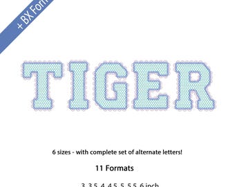 Varsity Lace Font Embroidery Design Full Alphabet BX Format Textured Fill Sports Style Letters, 6 Sizes, 11 Formats + BX Format