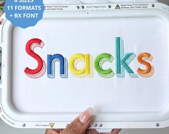 Snacks Sketch Shadow Embroidery Font, Retro Block Name Font, Layered Machine Embroidery Alphabet, 6 Sizes, 11 Formats + BX Font