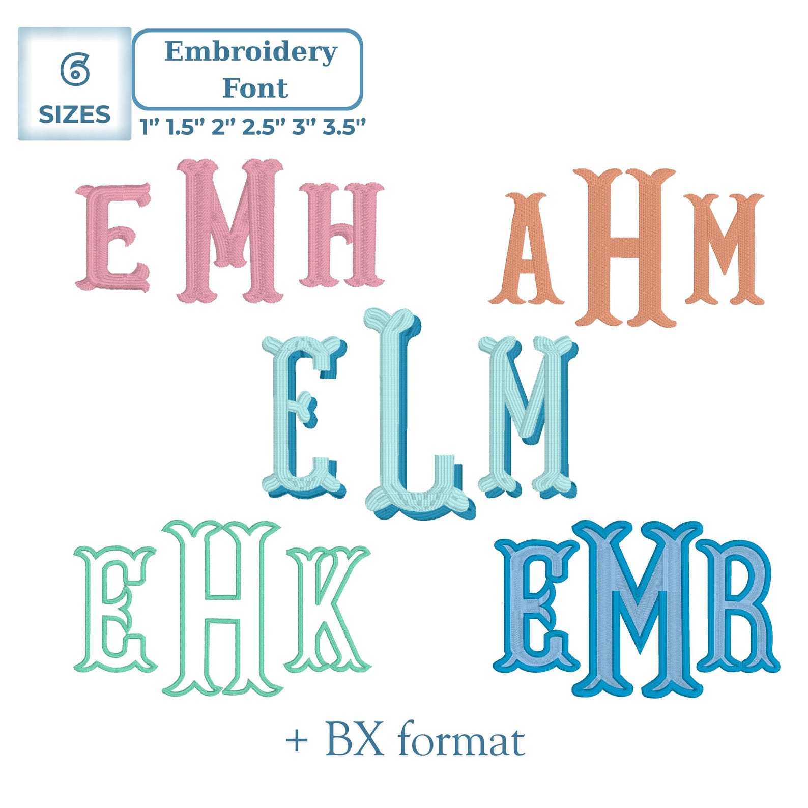 Fishtail Embroidery Monogram Font Bundle - 5 Machine Embroidery ...