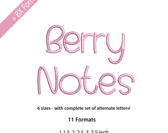 Berry Notes Stickschrift - Handgeschriebene Buchstaben - Niedliches Maschinenstickerei Alphabet, 6 Größen, 11 Formate + SX-Schrift