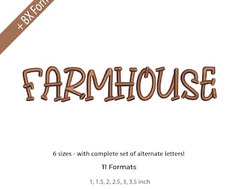 6 Sizes Farmhouse Embroidery Alphabet Font Digital Machine Embroidery, A to Z, numbers, Rustic Embroidery Font, 11 Formats + BX font