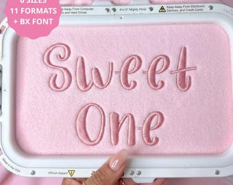 Sweet One Script Embroidery Font, Kid Font Embroidery: Native BX + Stitch Files, 6 sizes, 11 Formats + BX font