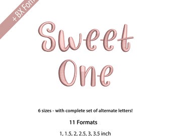 Sweet One Script Stickschrift Schrift, Kid Font Embroidery: Native BOX + Stickmusterdateien, 6 Größen, 11 Formate + ONE Schrift