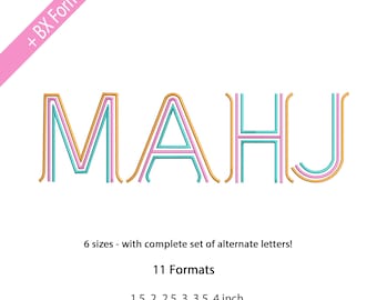 MAHJ 3 Colors Machine Embroidery Font Monogram Alphabet, Fill Stitch Embroidery Machine Font, 6 Sizes, 11 Formats + BX Format