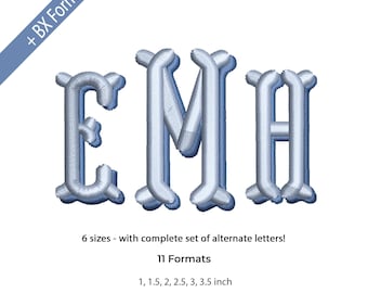 Fishtail Monogram Shadow Embroidery Font, 6 Sizes 11 Formats + BX, Machine Embroidery Design File, Instant Download BX Fonts Alphabet