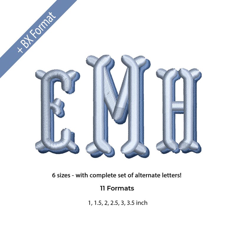 Fishtail Monogram Shadow Embroidery Font, 6 Sizes 11 Formats + BX ...