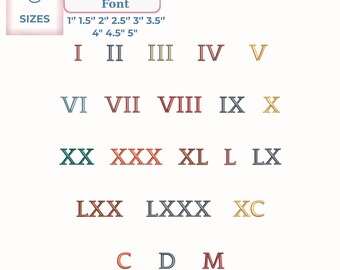 Mini Roman Numerals Embroidery Font, Number Alphabet Numeral Date Design, Machine Embroidery, Classic Serif Numeral Set, 9 Sizes 11 Formats