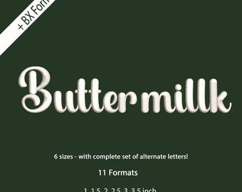 Buttermilk Cursive Script Embroidery Font Alphabet; Handwritten Script Embroidery Font, 6 Sizes, 11 Formats + BX Font