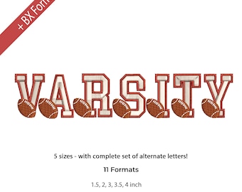 Varsity Embroidery Designs Font, Brown Ball varsity, Sport Athletic Letters, Monogram College Block, 6 Sizes Instant Download BX Fonts