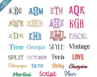 Monogram Font Bundle, Fishtail Monogram Script Font, Handwritten Font Embroidery Machine Digital Files, 11 Formats + BX Fonts