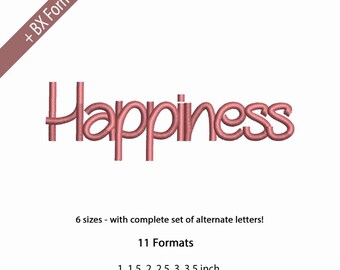 Happiness Embroidery Font, Handwritten Embroidery Font, Script Font Embroidery, 6 Sizes, 11 Formats + BX font