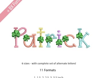 Irish Lucky Charm satin stitch font for machine embroidery design, Leaf Shamrock Alphabet Design, 6 Sizes, 11 Formats + BX