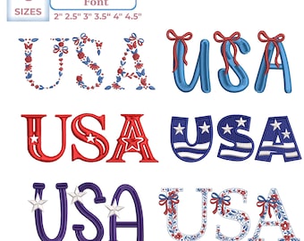 USA Embroidery Font Bundle, Patriotic Alphabet, 4th of July Font, Monogram USA Letters, Independence Day Font, 6 Sizes, 11 Formats + BX Font