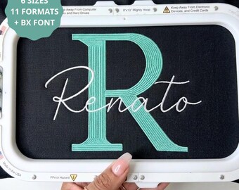 Embroidery Font Duo Cursive Script and Serif Monogram Alphabet, Layered Name Font for Sweatshirts, 6 Sizes, 11 Formats + BX Format