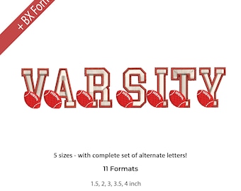Varsity Embroidery Designs Font, Red Ball varsity, Sport Athletic Letters, Monogram College Block, 6 Sizes Instant Download BX Fonts