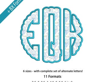 Monogram Applique Embroidery Font, Alphabet Designs, Satin Stitch Applique Design, Machine Embroidery Letters, 6 Sizes, 11 Formats + BX Font