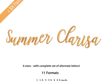 Summer Clarisa Script Embroidery Font Alphabet, Script Satin Embroidery Font Alphabet, 6 Sizes, 11 Formats + BX Font