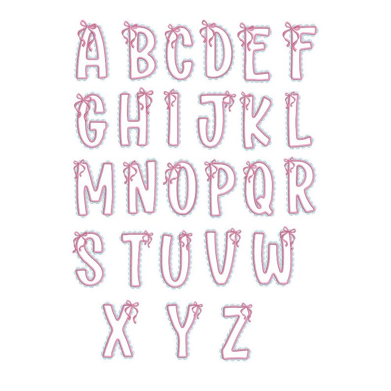 Bow Lettering Lace Bow Applique Embroidery Font, Lace Font Embroidery, Faux Lace BX ...
