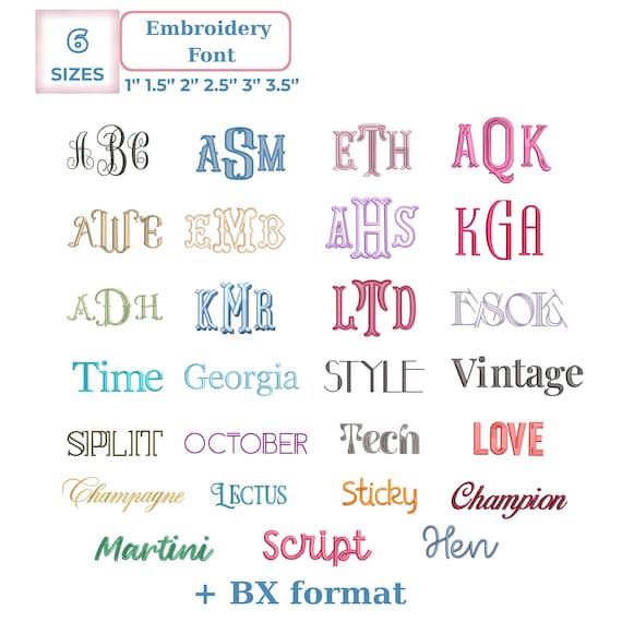 Embroidery font bundle monogram font bundle, Embroidery Font Bundle – 2 Monogram, Handwritten Font Embroidery, 6 Sizes, 11 Formats + BX Font