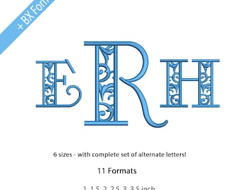 Victorian Monogram Embroidery Font BX, Elegant Scroll Serif Alphabet Machine Embroidery Design, Wedding Initials File, 6 Sizes, 11 Format+BX
