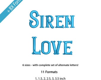 Siren Love Font, Fishtail Monogram Embroidery Font , Machine Embroidery Design File, 6 Sizes 11 Formats + BX Font