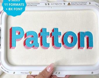 3D Retro Shadow Embroidery Font, Bold Two Tone Alphabet for Sweatshirts, Kids Name Monogram Letters, Multi Size Keyboard BX Font File