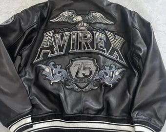 Avirex USA Aviator King 75 Bomber Jacket, Genuine Cowsoft Leather , Flight Jacket, Streetwear Fashion