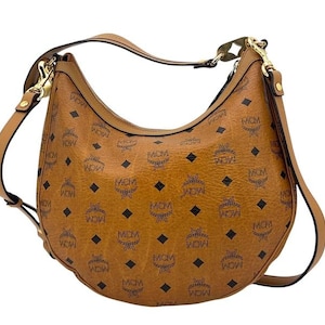 Bolso hobo MCM Visetos, Monograma marrón coñac, Bolso de hombro de diseñador
