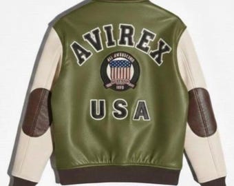 Avirex USA Icon Heritage Varsity Leather Jacket,  Genuine Cowsoft Iconic American Edition Aviation Style