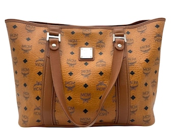 Monogram Leather Shopper Tote Bag, Cognac Brown Cowhide