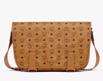 MCM Cognac Visetos Messenger Bag: Luxury Leather Crossbody - Etsy
