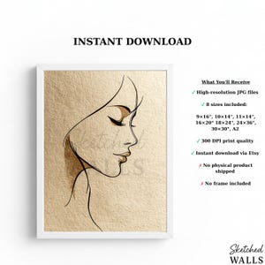 Minimalistische Frau Linie Kunstdruck, Abstrakte Profil Dekor Download