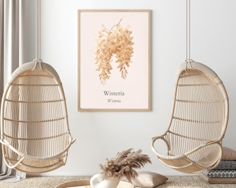 Terracotta Line Art Wisteria Print | Boho Minimalist Flower Poster | Neutral Scandinavian Wall Art Digital Download
