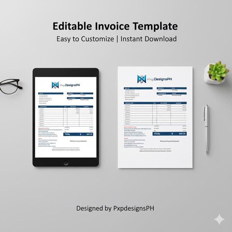 Editable Invoice Template: Google Sheets for Small Business (digital ...