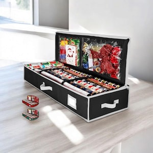 Christmas Wrapping Paper Storage Organizer with Pockets | Gift Wrap Storage Box for Rolls, Ribbons & Accessories (Fits 24 Rolls, 6 Colors)