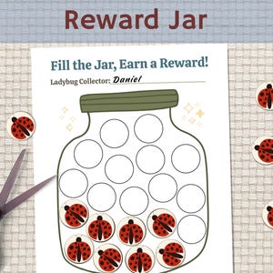 Pot de récompenses quotidiennes coccinelle, tableau de comportement imprimable pour tout-petits, graphique de routine de motivation drôle pour enfants, jetons de bogues, système de récompense de printemps coloré