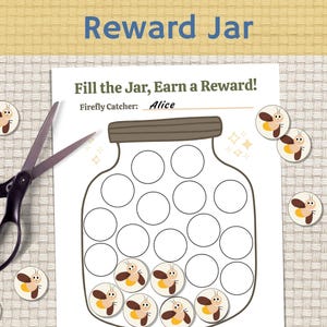 Beloningspotje vuurvliegjes, zomer afdrukbare gedragskaart peuter, kinderen grappige motivatie routine grafiek, vang vuurvlieg tokens, glow pot lente