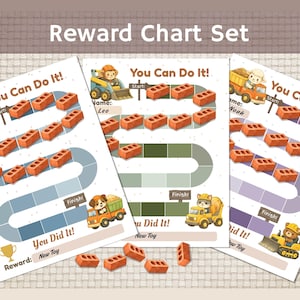 Construction Reward Chart Set for Kids, Printable Toddler Progress Chart, Chore Sticker Chart, Boy Potty Board, Simple Star Patch Chart