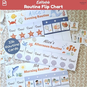 Ocean Routine Visual schedule, Kids Summer Get Ready Chart, Toddler Responsibility Flip Chart With Pics, Morning Night ADHD Activity Board