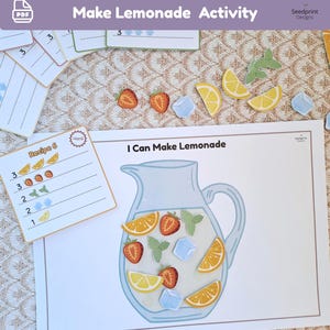 Aktivitet att göra lemonad, interaktivt Montessori-matchningsspel för småbarn, sommarbok med aktivitet, låtsaslek för förskola, uppgiftslåda för hemundervisning