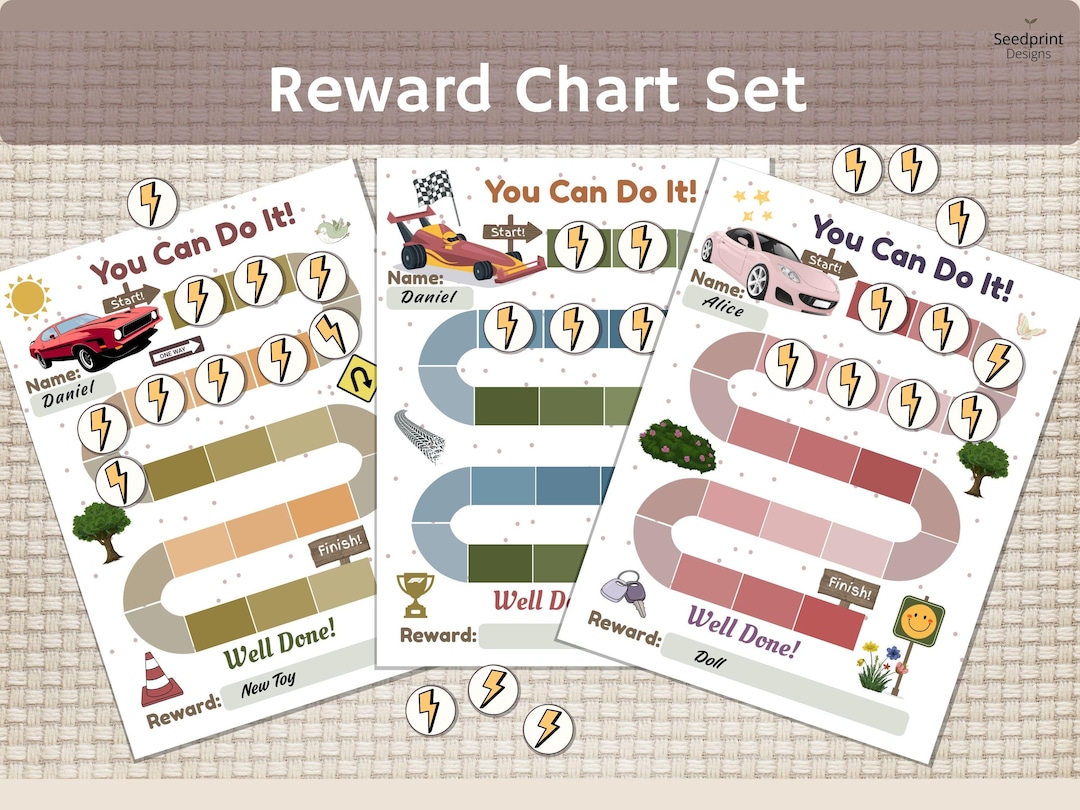 Racing Car Reward Chart for Kids - Set of 3 Printable Toddler Behavior ...