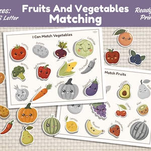 Fruits & Vegetables Matching Activity Printable PDF Montessori Interactive Food Sorting Game Toddler Busy Book Preschool  Learning Binder