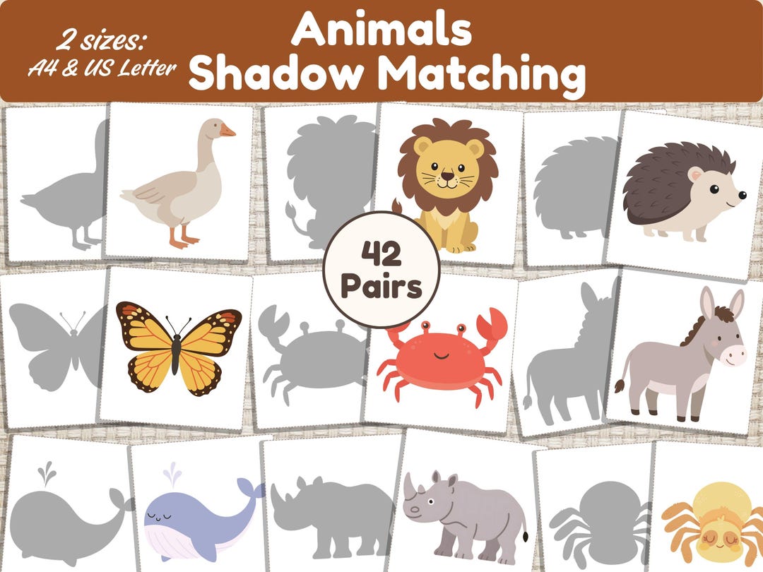 Animal Shadow Matching Cards Toddler Montessori Printable Preschool ...