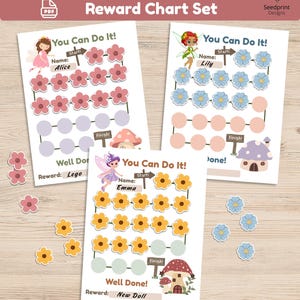 Preschool Reward Sticker Chart Set for Girls, Fairy Routine Chart, Toddler Homeschool Responsibility Board, Potty Training, Classroom Decor