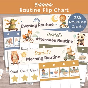 Toddler Interactive Schedule, Kids Editable Morning & Bedtime Routine Flip Chart, House Rules, Boys and Girls Visual Checklist, To Do List