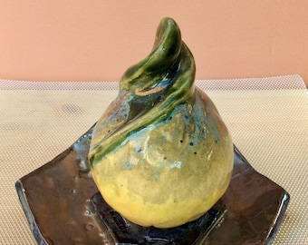 Alien egg in cyber incubator, Pottery futuristic sculpture, Green and gold Space ceramic art, Collectible Stoneware sci-fi art, #3